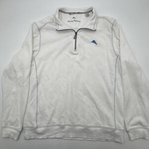 Tommy Bahama Men's Large Tobago Bay White 1/2 Zip Pullover Sweatshirt Marlin EUC